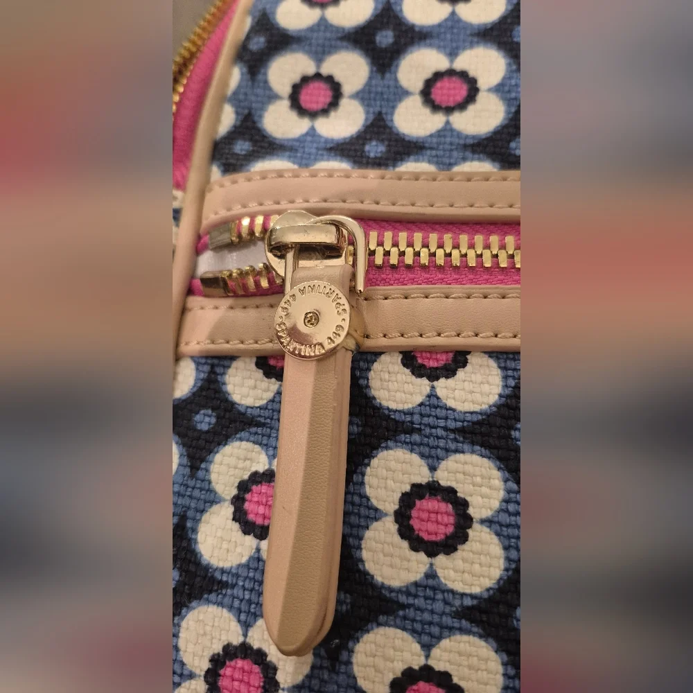 Spartina 449 Women's Blue Floral Linen & Leather Mini Backpack